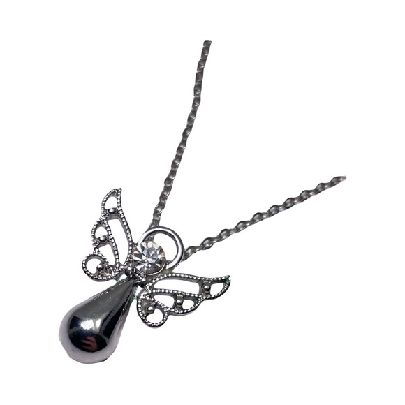 Silver Angel Pendant Clear Crystal & 20” Chain - Picture 1 of 6